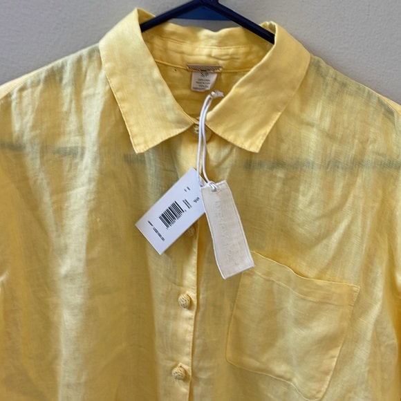 Magashoni 100% Linen Button Down Long Sleeve Women's Sunshine Yellow Blouse Sz S - Picture 8 of 9
